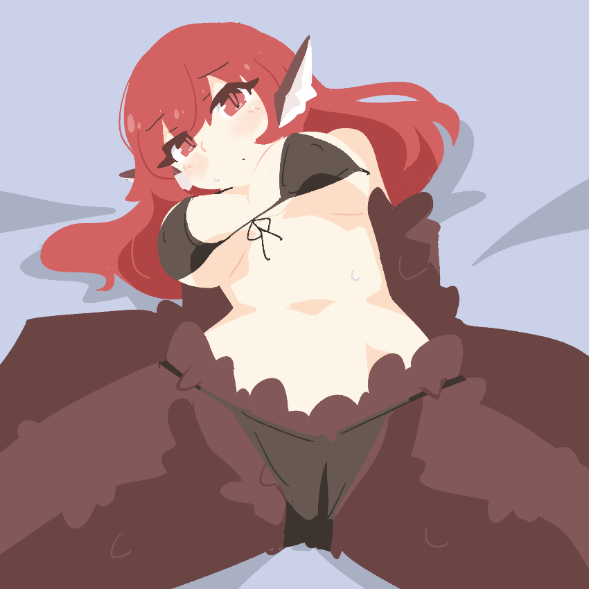 1girl, animal_ears, big_o_pants, bikini, bird_ears, bird_legs, bird_tail, black_bikini