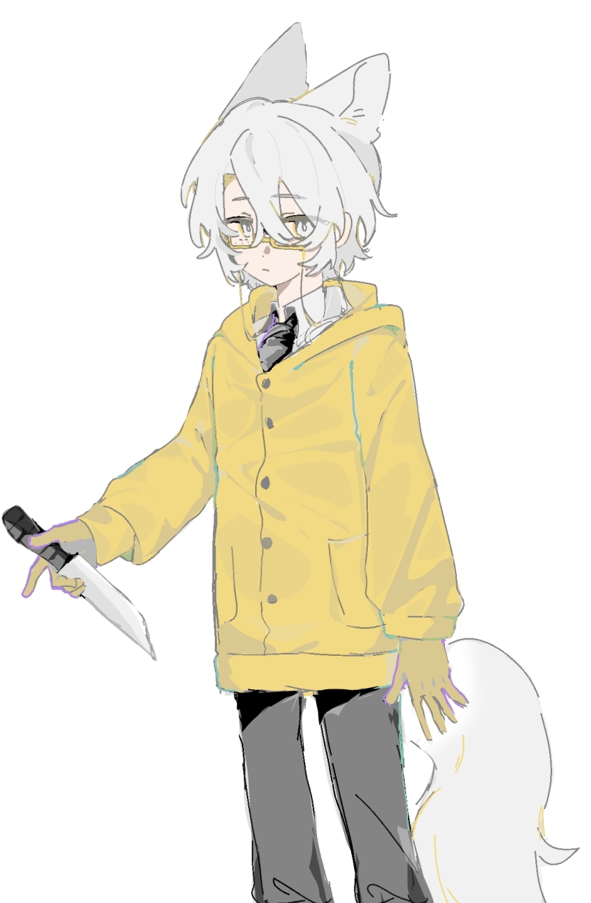 1boy, animal_ears, bai_ling_(touqi_guaitan), black_necktie, chinese_commentary, chomiissleeping, closed_mouth, collared_shirt