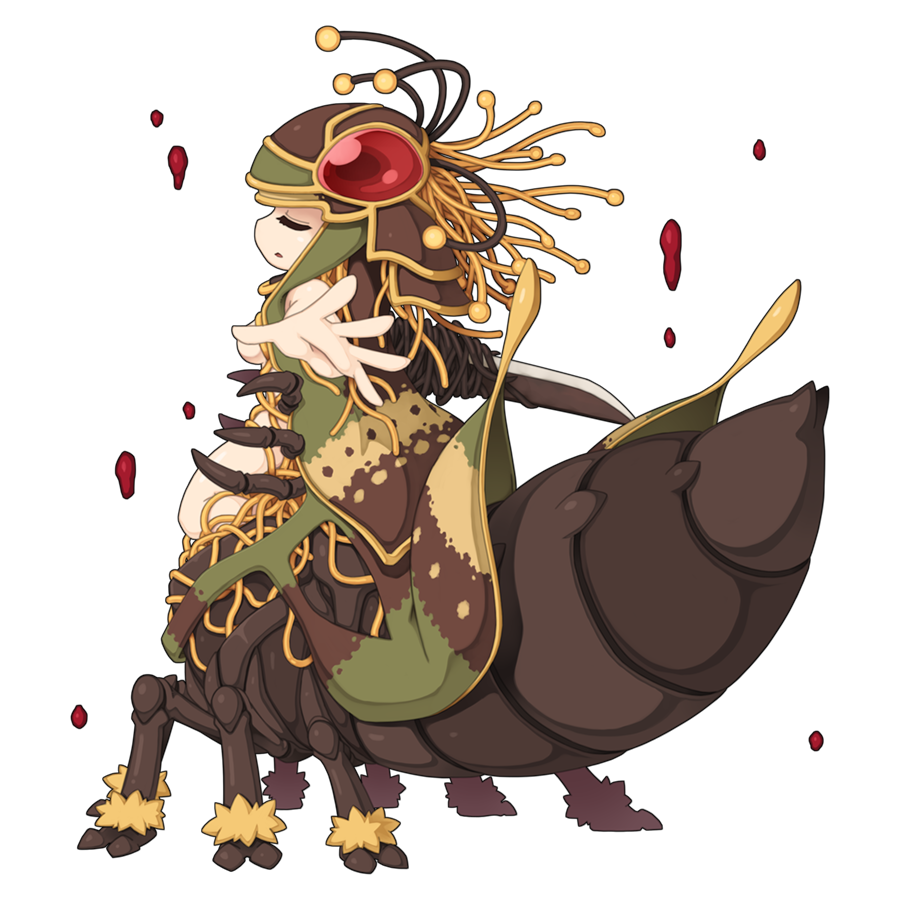 1girl, ant_girl, antennae, arthropod_girl, blonde_hair, blood, blood_drop, breasts