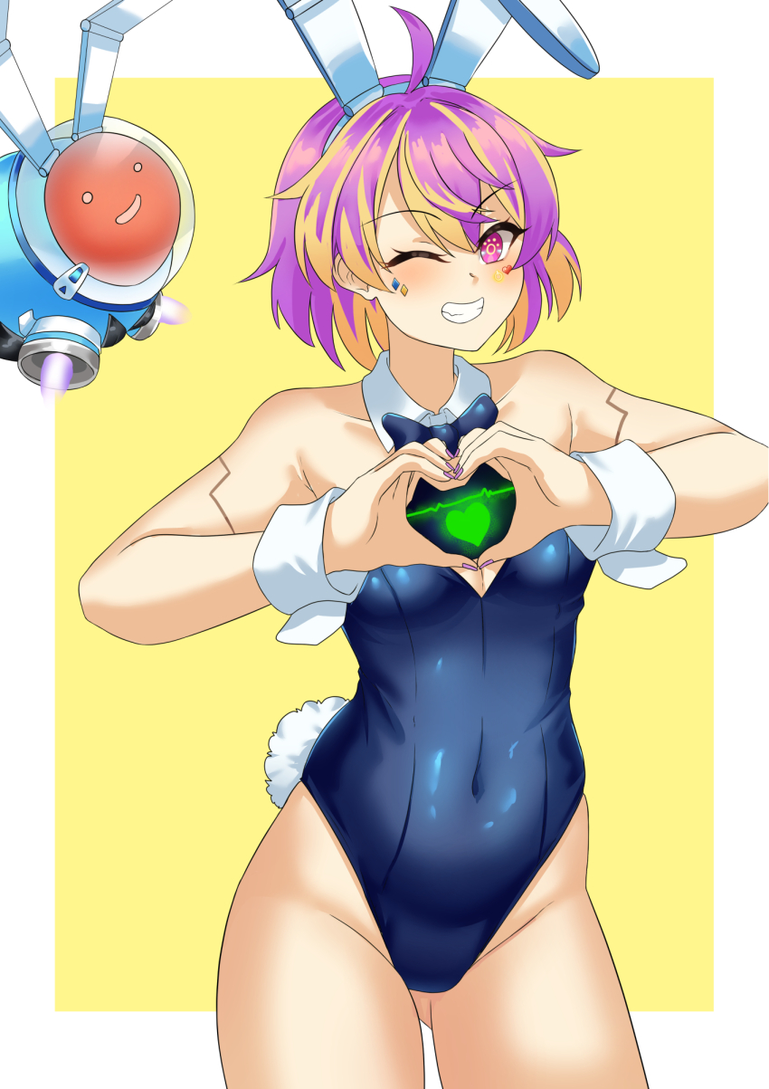 1girl, ahoge, animal_ears, arm_cuffs, aurix_"rixxy"_brightful, blonde_hair, blue_bow, blue_bowtie