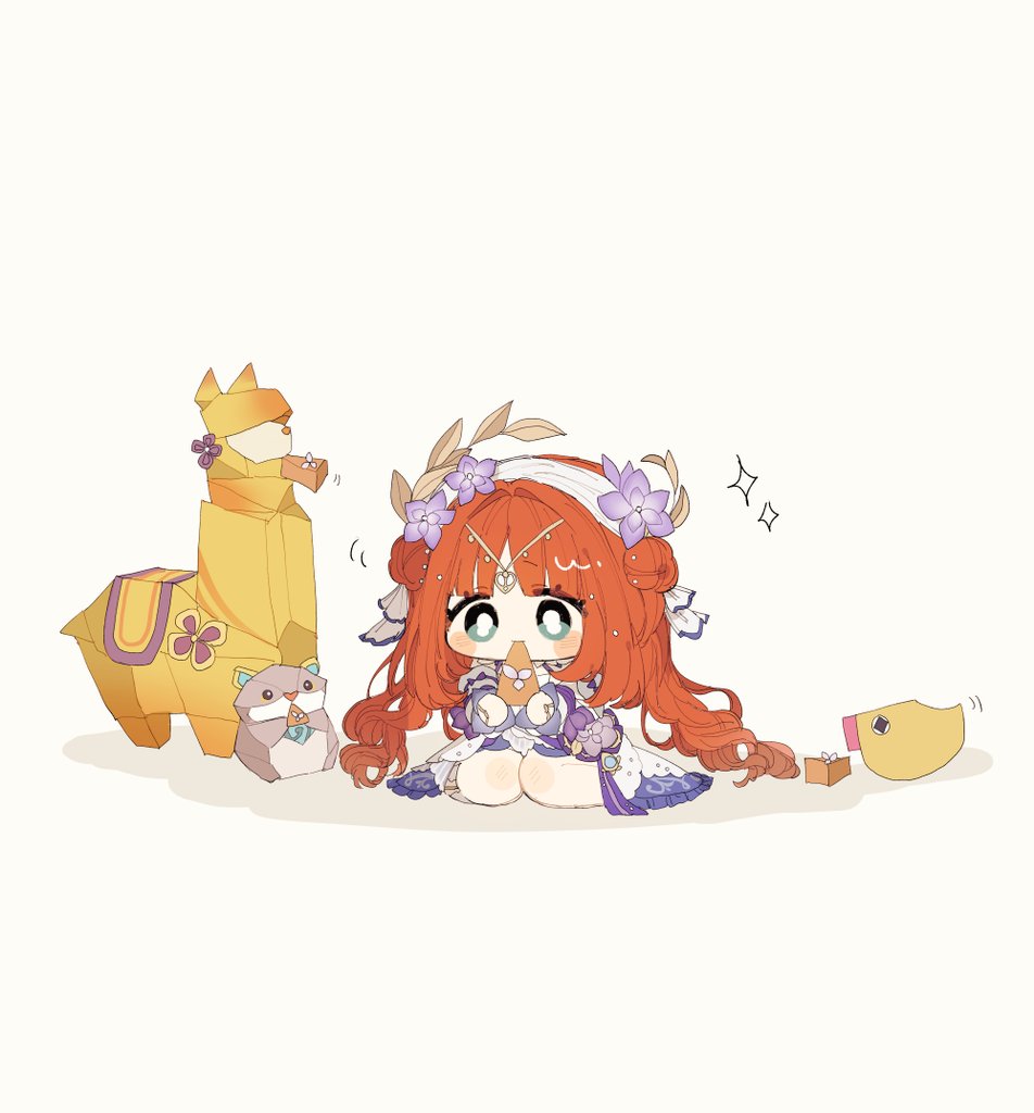 1girl, aqua_eyes, bird, blunt_bangs, blush_stickers, chibi, circlet, do9_8ni8