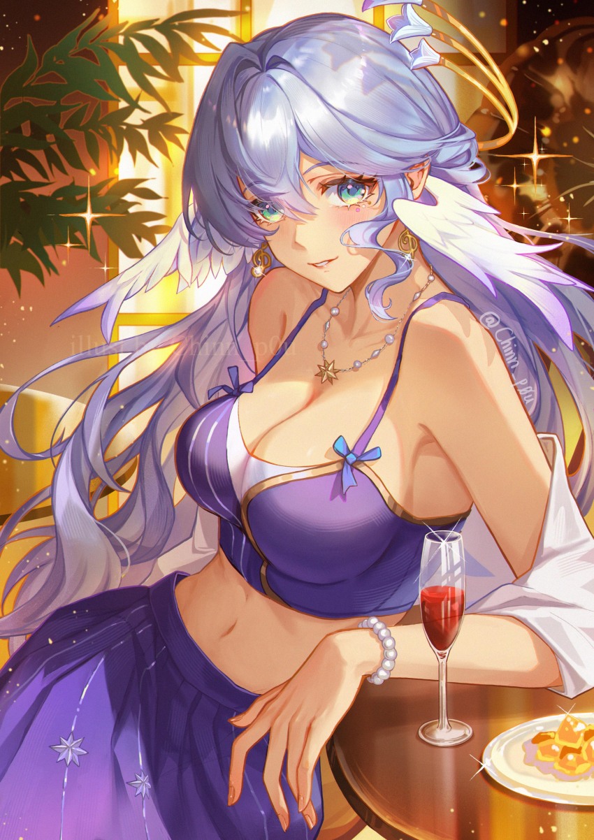 1girl, absurdres, aqua_eyes, bare_shoulders, bead_bracelet, beads, bracelet, breasts