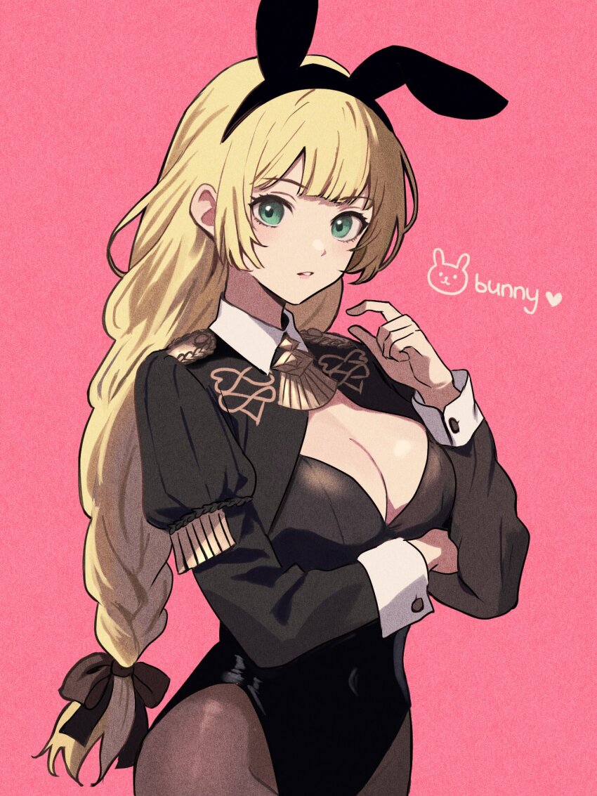 1girl, adapted_costume, animal_ears, aqua_eyes, black_bow, black_hairband, black_leotard, black_pantyhose