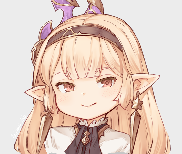 1girl, ascot, blonde_hair, blush, commentary_request, earrings, granblue_fantasy, granblue_fantasy:_relink