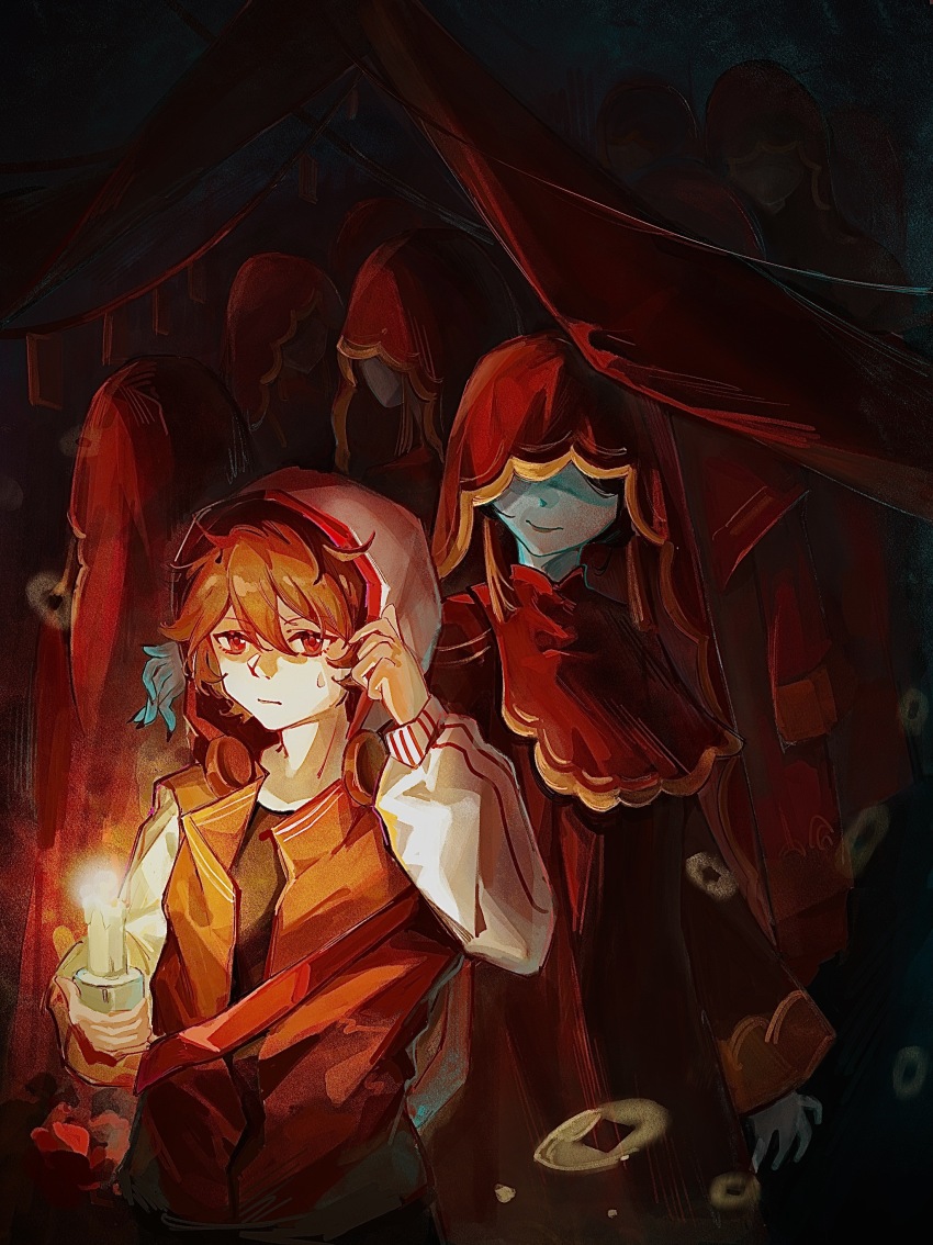 1boy, absurdres, black_shirt, candle, chinese_commentary, closed_mouth, coin, commentary_request