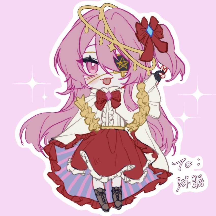 1girl, :3, black_gloves, boots, brown_boots, cape, center_frills, character_request