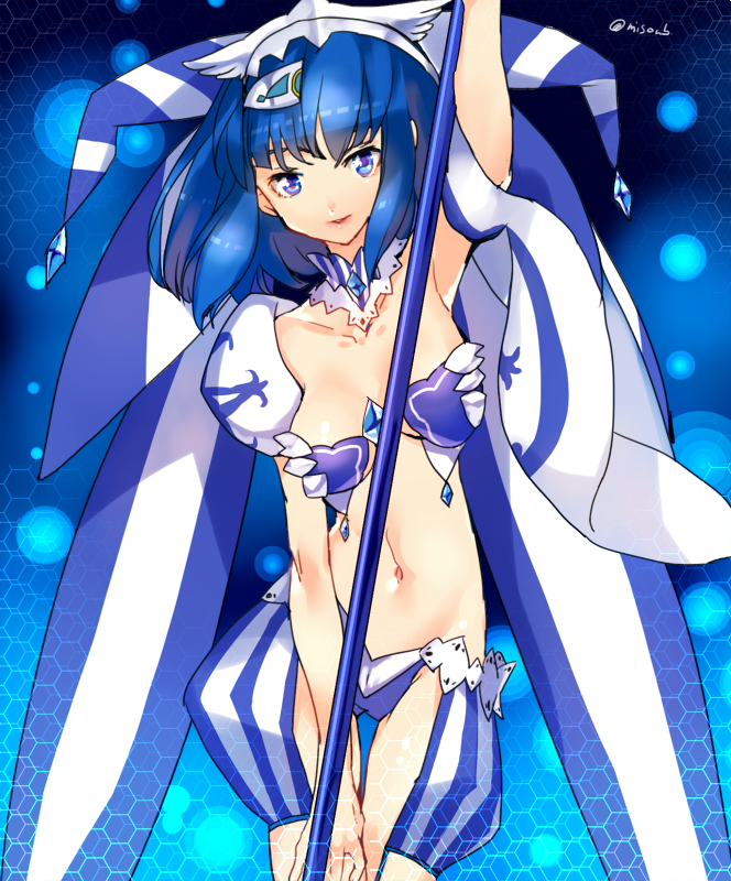 1girl, ao_no_rupika, beatmania_iidx, beatmania_iidx_20_tricoro, bemani, blue_background, blue_bra, blue_eyes