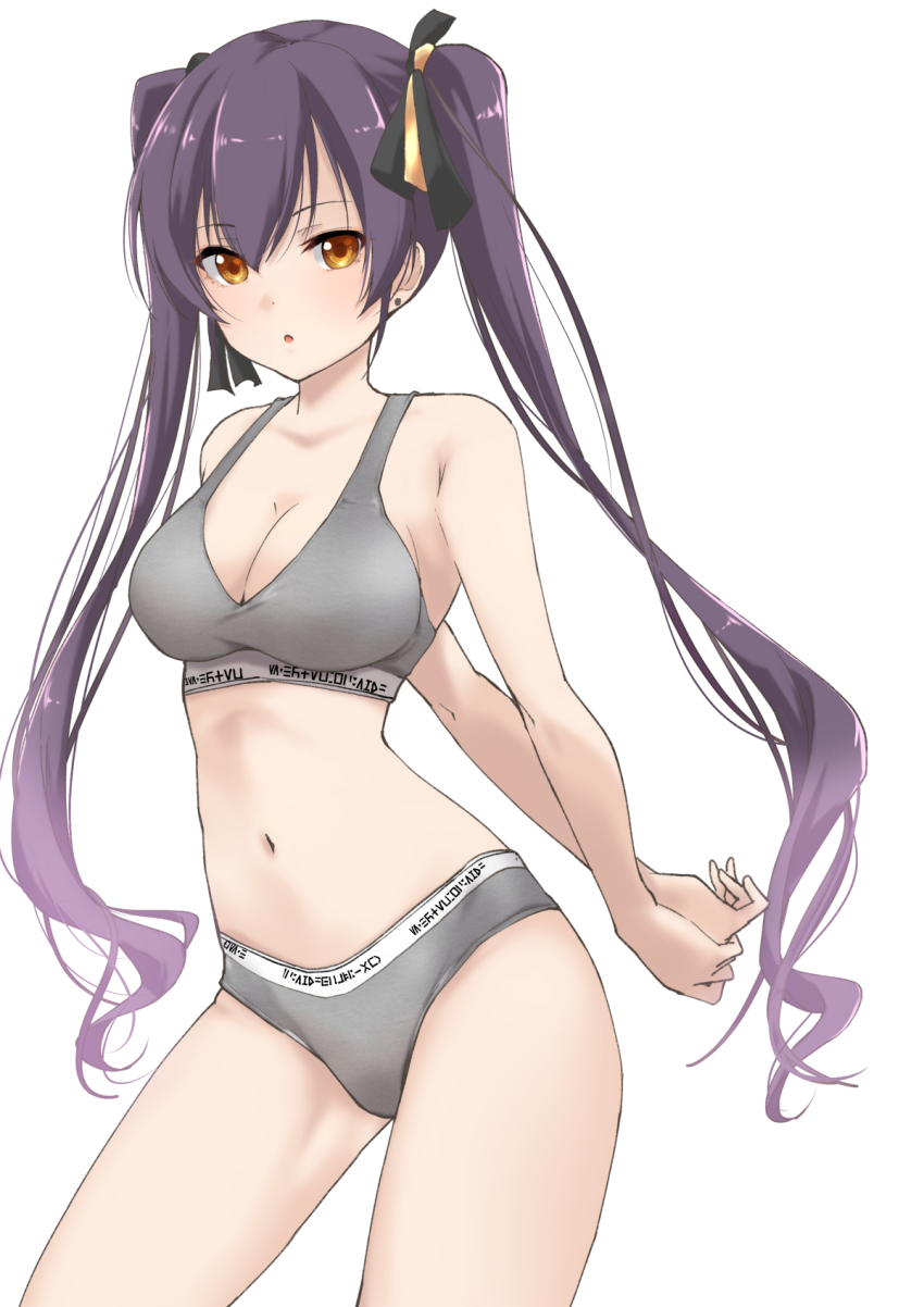 1girl, armpit_crease, arms_behind_back, assault_lily, bare_arms, bare_shoulders, black_ribbon, blush