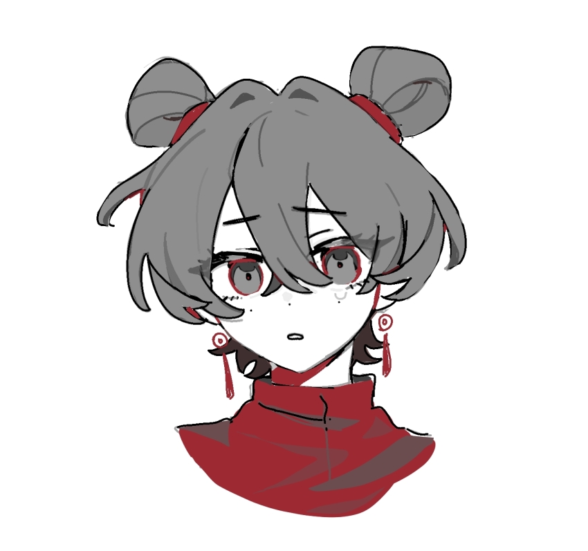 1girl, black_eyes, black_hair, chinese_commentary, chomiissleeping, commentary, cropped_shoulders, crossed_bangs