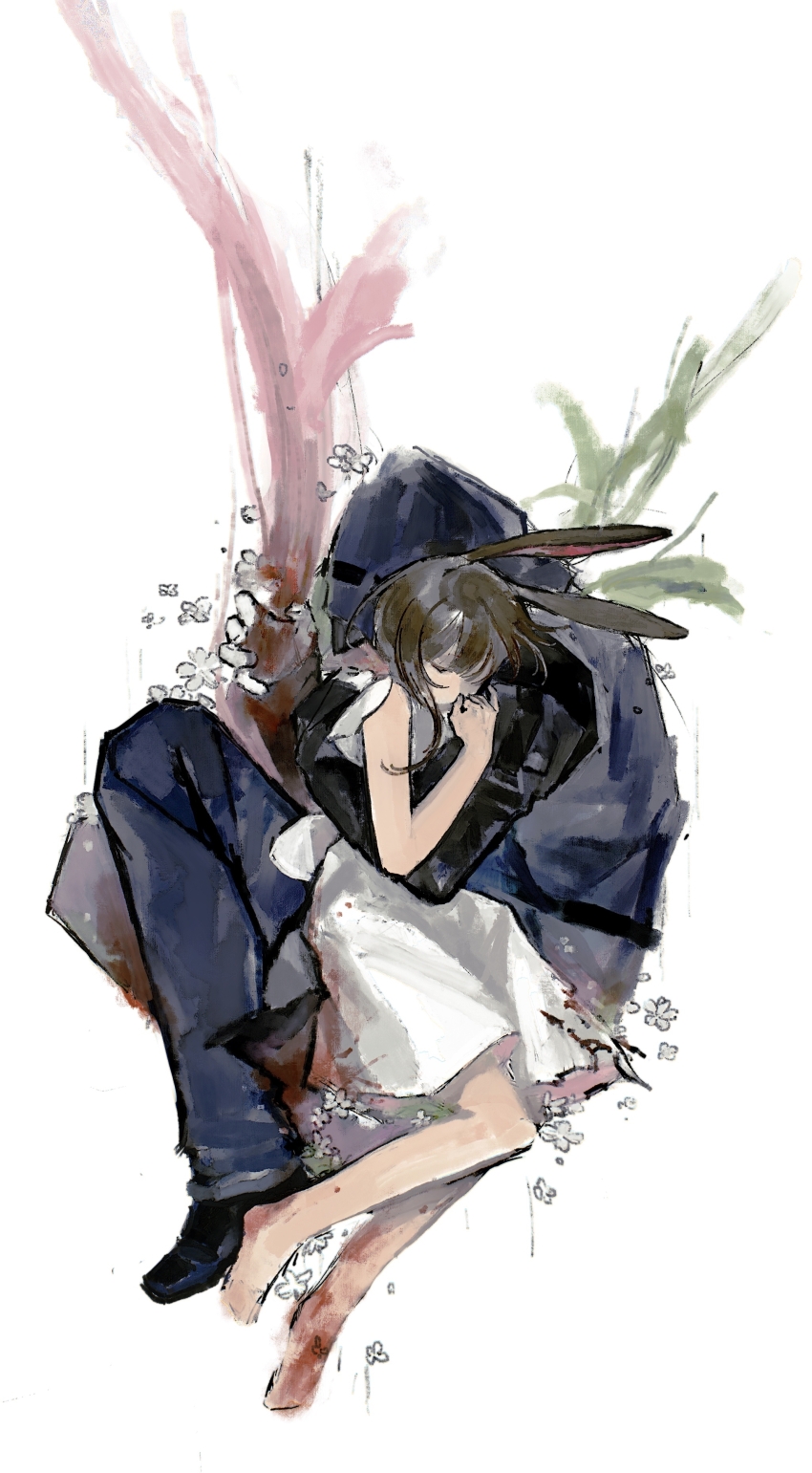 1girl, 1other, absurdres, ambiguous_gender, amiya_(arknights), amiya_(young)_(arknights), animal_ears, arknights