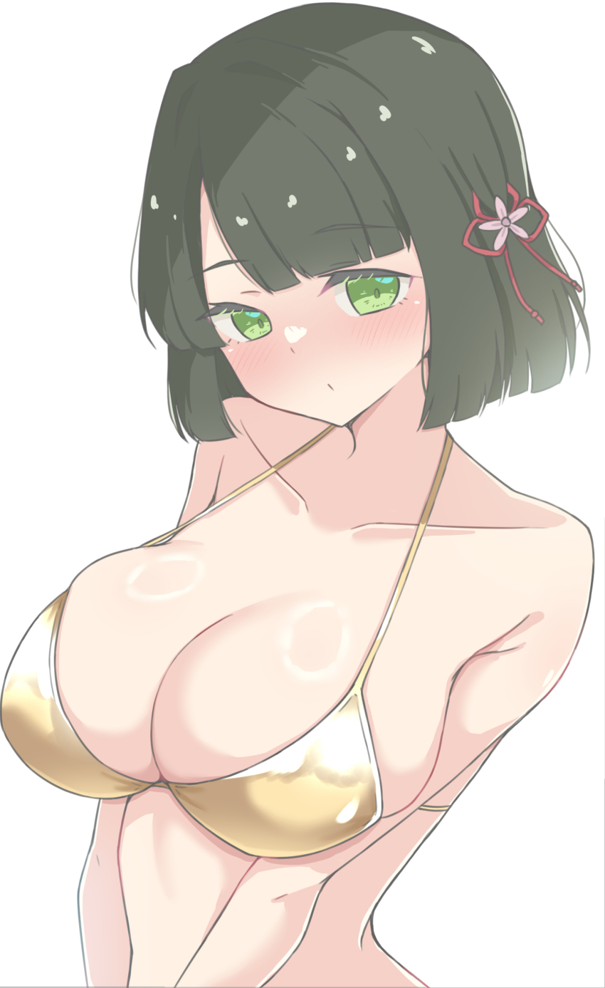 1girl, absurdres, alternate_costume, bikini, blunt_bangs, blunt_ends, blush, breasts
