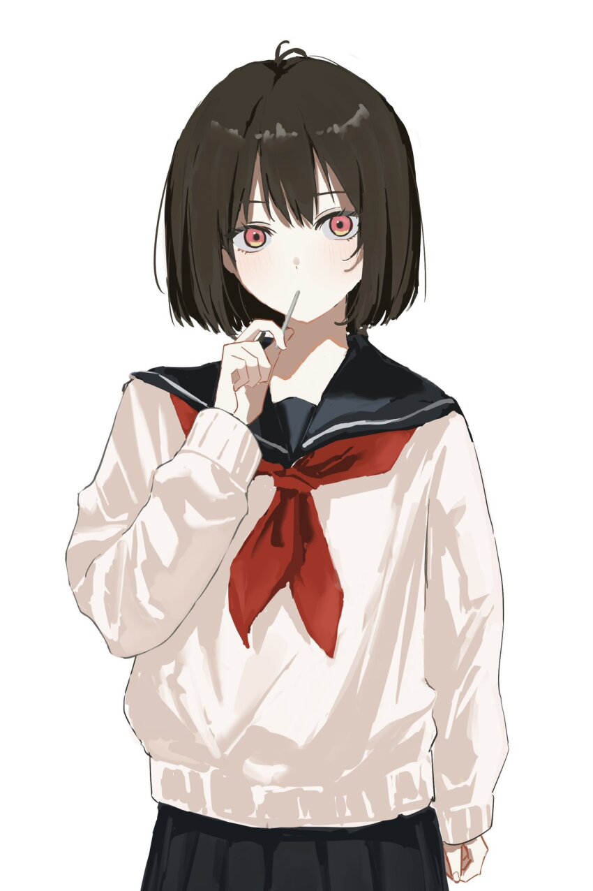 antenna_hair, black_hair, blue_sailor_collar, candy, eating, food, highres, holding
