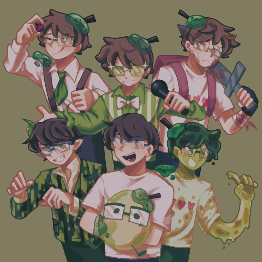 6+boys, backpack, bag, blood, bow, bowtie, brown_hair, charlie_(cabin_spirit)_(generation_loss)