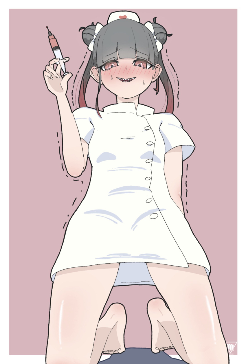 1girl, baio_rin, black_hair, blush, breasts, feet, hat, highres