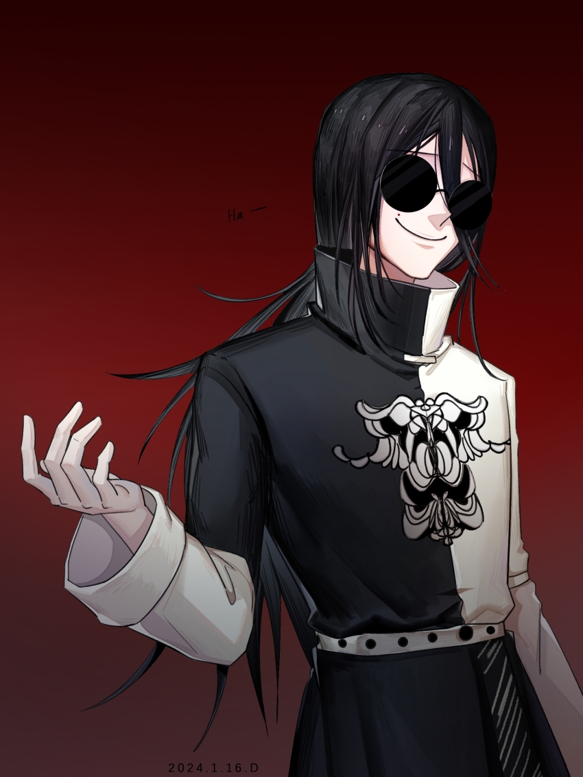 1boy, absurdres, belt, black_coat, black_hair, chinese_commentary, closed_mouth, coat