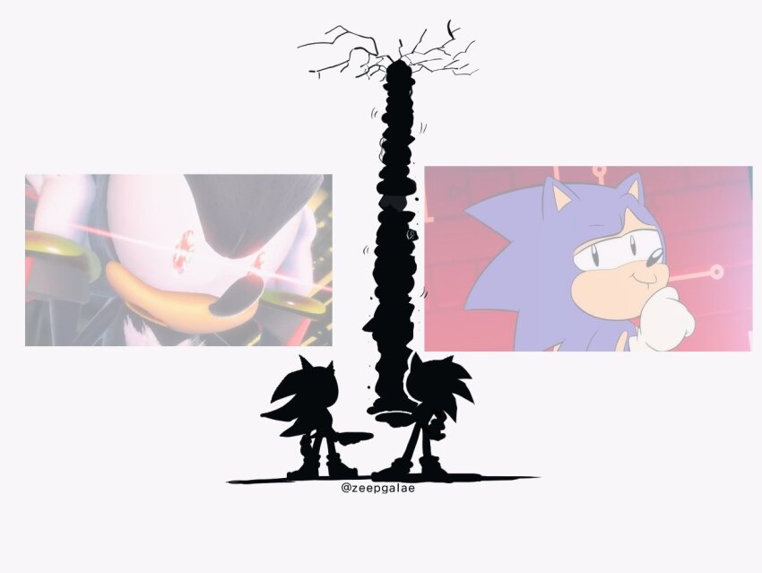 2boys, animal_ears, artist_name, chaos_emerald, classic_sonic, crack, cracked_ceiling, food