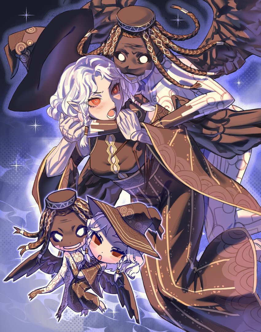 2girls, agrat_bat_mahlat_(megami_tensei), babykatafan, breasts, colored_skin, demon_(megami_tensei), dress, eisheth_zenunim_(megami_tensei)