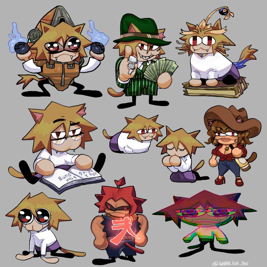 1girl, akuma_(street_fighter), animal_ears, artist_request, blonde_hair, book, bottle, character_request