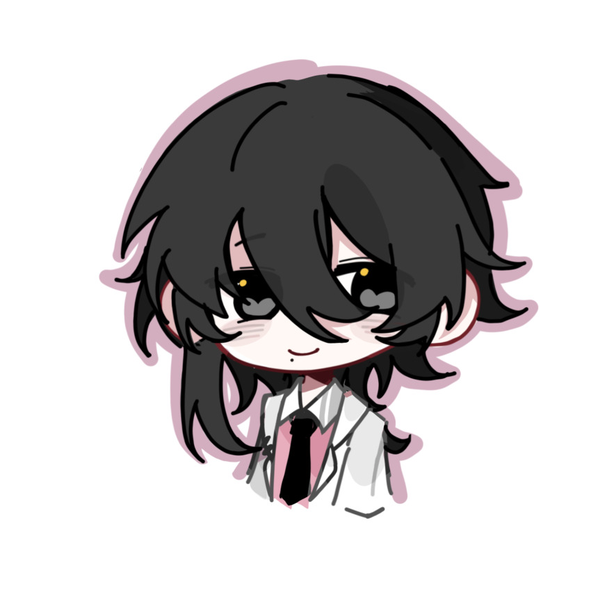 1boy, black_hair, black_necktie, chibi, chibi_only, chinese_commentary, closed_mouth, collared_shirt
