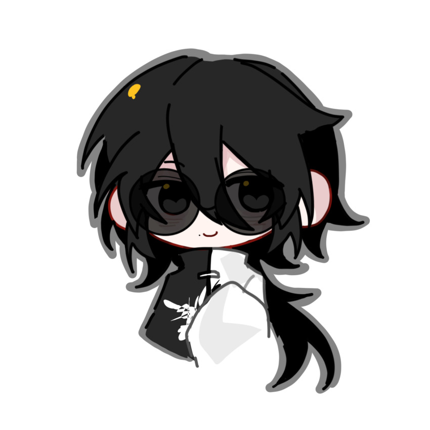 1boy, black_eyes, black_hair, chibi, chibi_only, chinese_commentary, closed_mouth, commentary_request