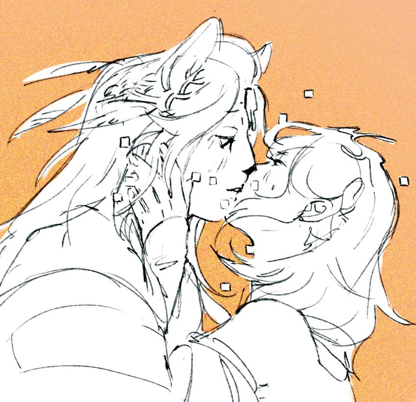 2girls, animal_ears, blush, closed_mouth, esshemasha, feather_hair_ornament, feathers, final_fantasy