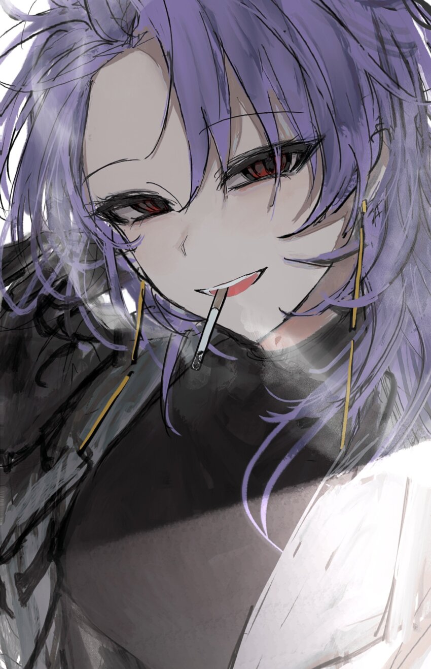 1girl, absurdres, black_gloves, black_sweater, cigarette, genderswap, genderswap_(mtf), gloves