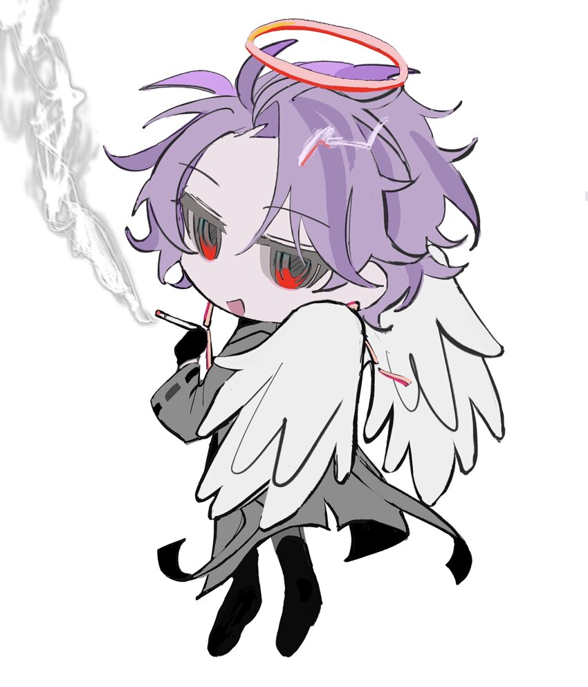 1boy, absurdres, angel, angel_wings, belt, black_boots, black_gloves, boots