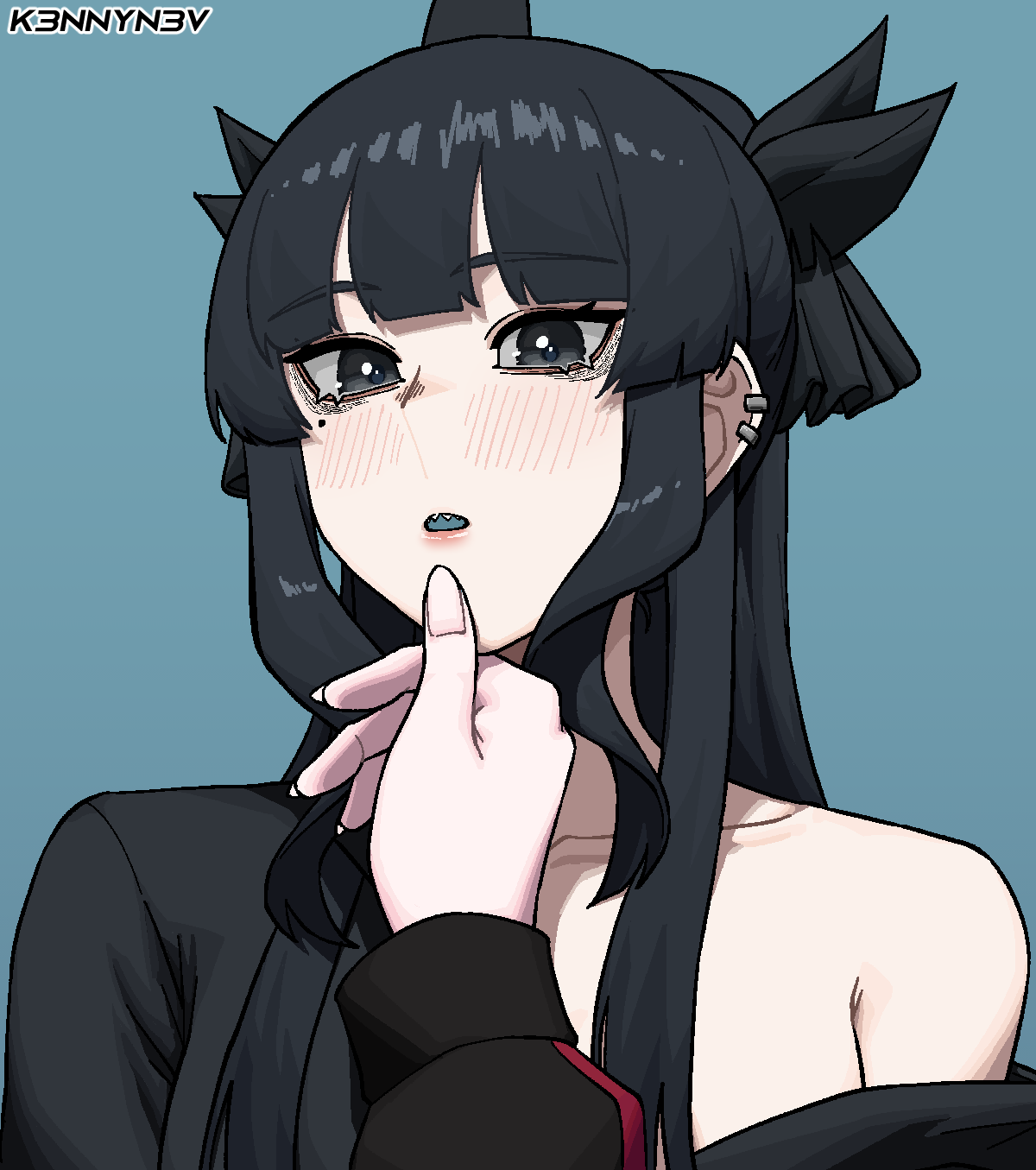 2girls, artemis_of_the_blue, artist_name, atelier_live, black_eyes, black_hair, black_jacket, black_ribbon