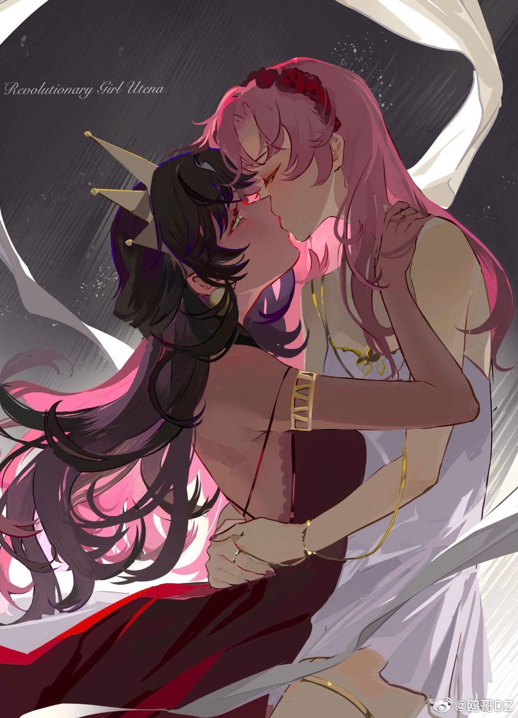 2girls, armlet, arms_around_another's_back, bare_arms, bare_back, bare_shoulders, bracelet, chinese_commentary