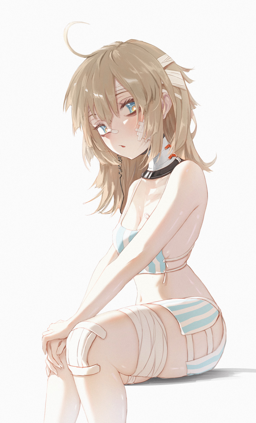 1girl, aa-12_(girls'_frontline), absurdres, bandaged_head, bandaged_leg, bandages, bandaid, bandaid_on_cheek