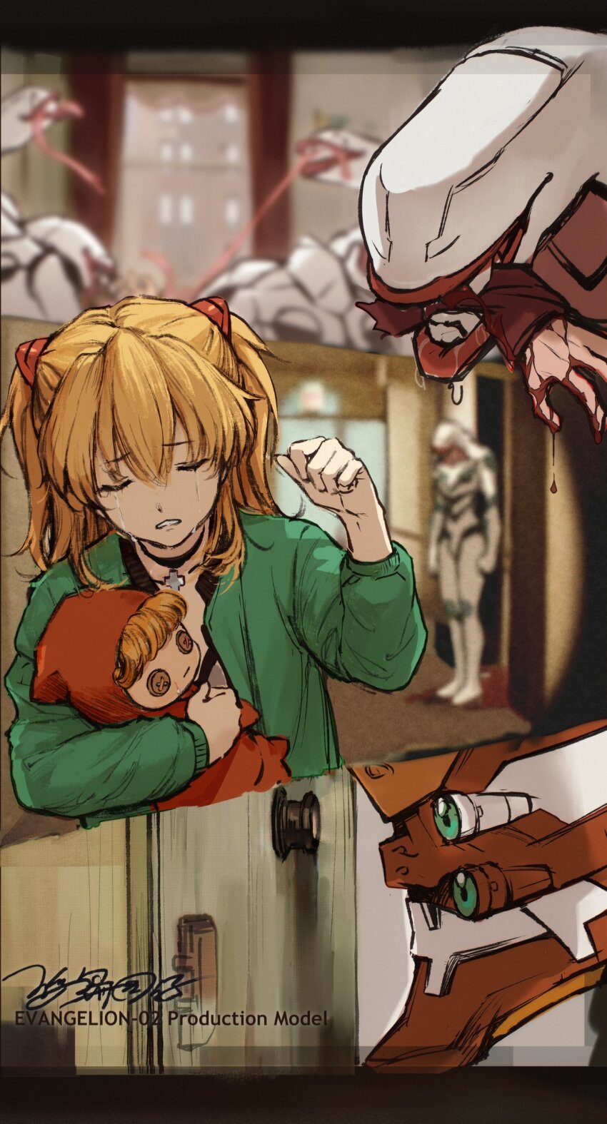 absurdres, blood, child, cosplay, cross, cross_necklace, crying, doll