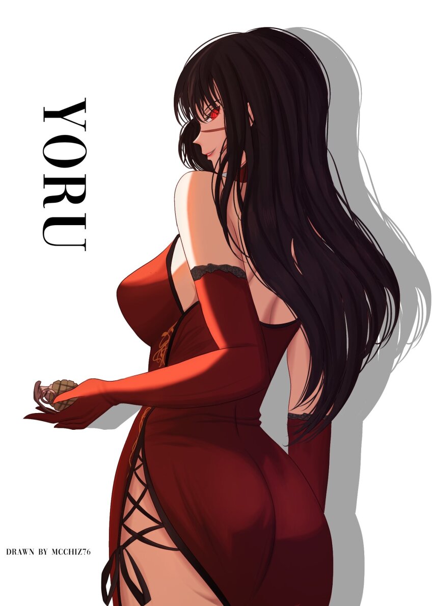 1girl, artist_name, ass, black_hair, breasts, chainsaw_man, character_name, commentary