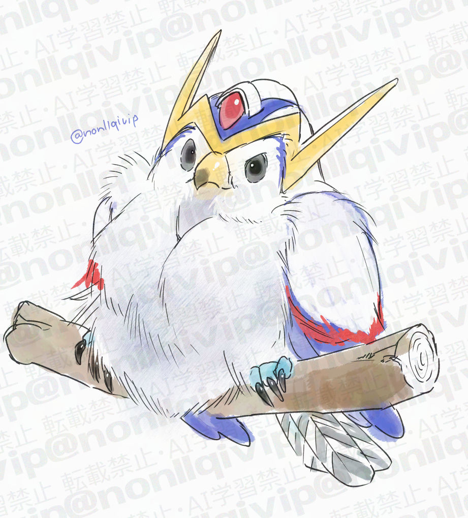 animal_focus, artist_name, beak, bird, cosplay, falcon_armor_x_(mega_man), feathers, full_body