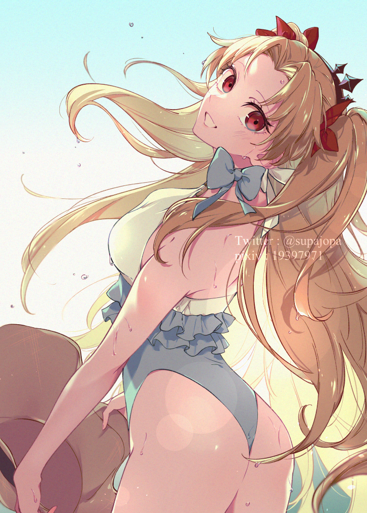 1girl, ass, blonde_hair, breasts, ereshkigal_(fate), fate/grand_order, fate_(series), frilled_one-piece_swimsuit