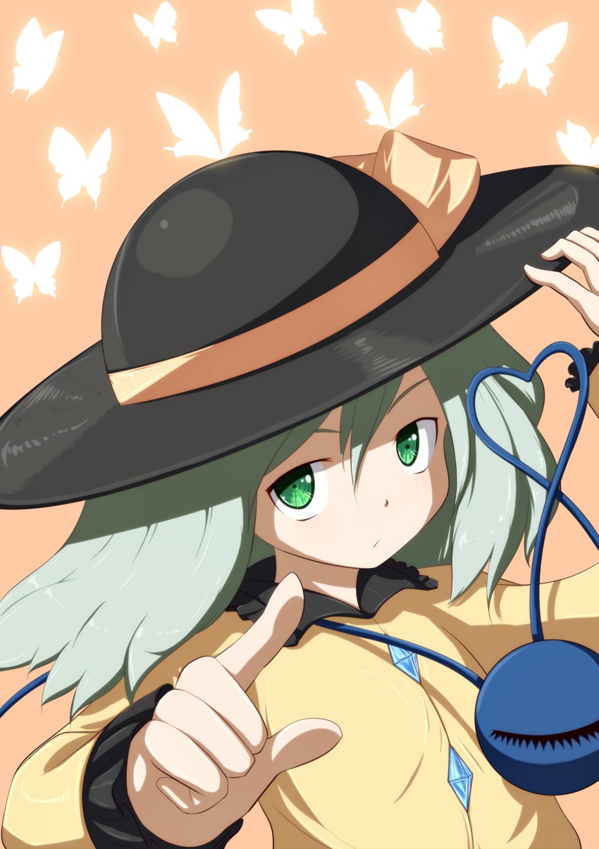 1girl, absurdres, bad_id, bad_pixiv_id, bug, butterfly, eyeball, female_focus