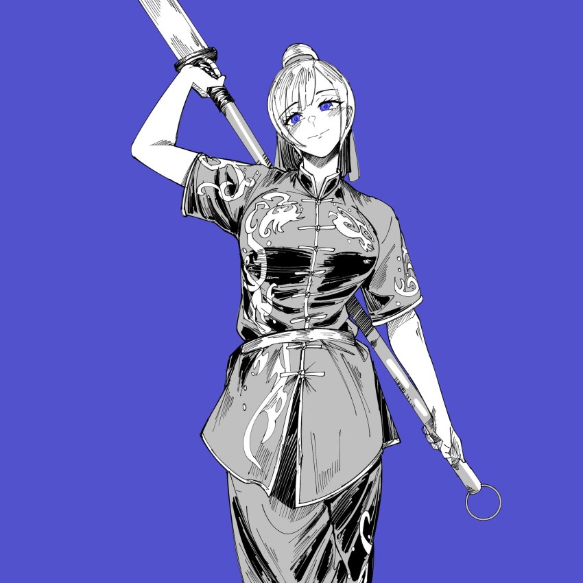 1girl, breasts, china_dress, chinese_clothes, dress, fighting, fighting_stance, highres