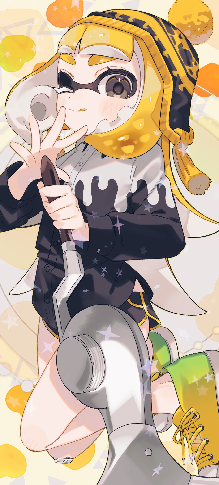 1girl, :q, beanie, black_eyes, blonde_hair, commentary, english_commentary, hat