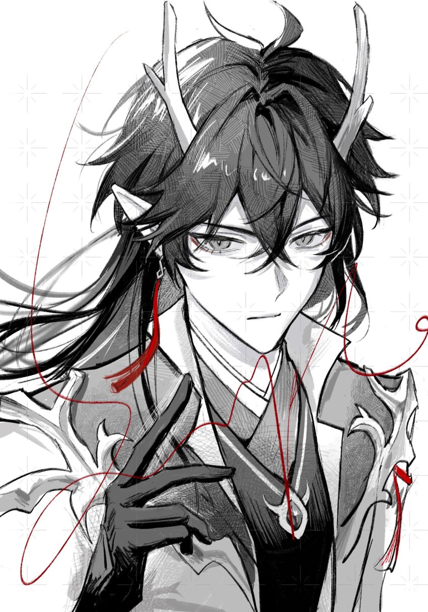 1boy, black_gloves, black_hair, brooch, coat, dan_heng_(honkai:_star_rail), dan_heng_(imbibitor_lunae)_(honkai:_star_rail), dragon_boy