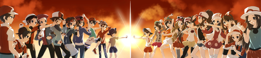 6+boys, 6+girls, ;d, absurdres, beanie, bike_shorts, bike_shorts_under_shorts, black_hair