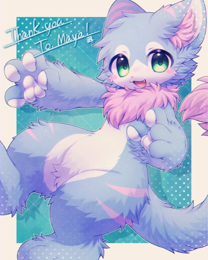 0suzu_illust, 1other, :3, androgynous, aqua_background, blue_fur, blue_tail, blush_stickers