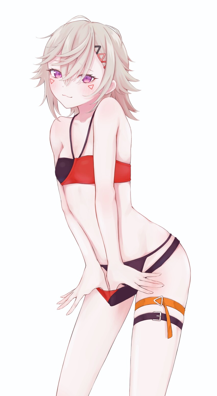 1girl, :3, absurdres, belt, bikini, bikini_bottom_pull, black_belt, black_bikini