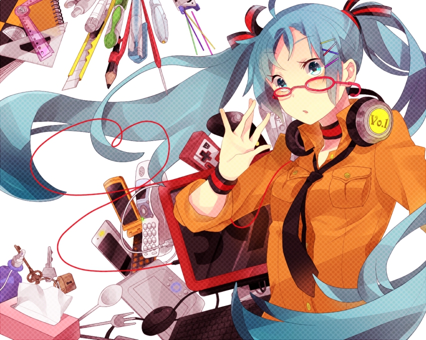 1girl, :o, ahoge, aqua_eyes, aqua_hair, bad_id, bad_pixiv_id, bespectacled