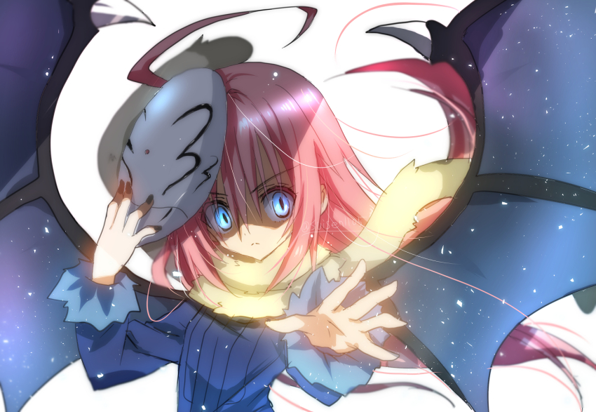 1girl, ahoge, akatsuki_(ggsy7885), black_nails, blue_coat, blue_eyes, closed_mouth, coat