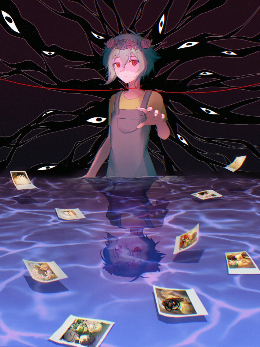 1boy, antenna_hair, aubrey_(faraway)_(omori), aubrey_(omori), basil_(faraway)_(omori), basil_(headspace)_(omori), basil_(omori), blue_overalls