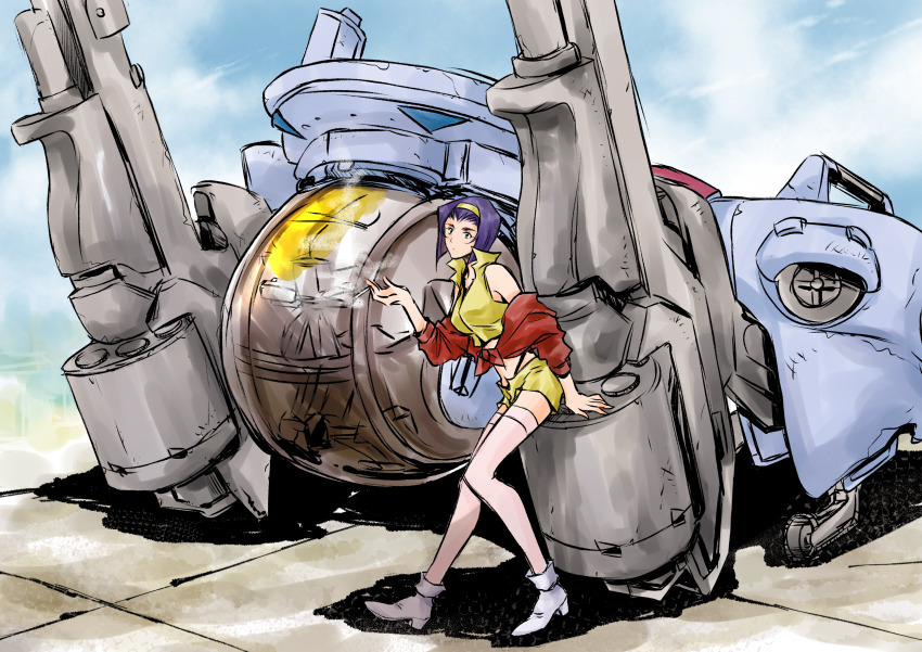 1girl, absurdres, arm_support, bare_shoulders, black_panties, blue_sky, blunt_ends, bob_cut