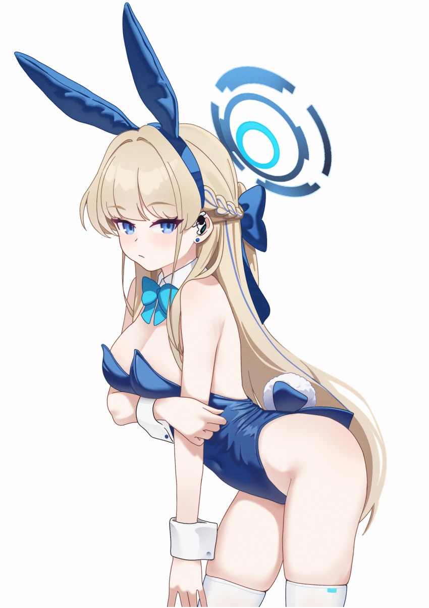1girl, admiralkeyes, animal_ears, blonde_hair, blue_archive, blue_bow, blue_eyes, blue_hair