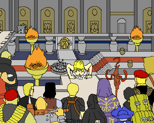 albert_wesker, ashley_graham, backpack, bag, breasts, capcom, cleavage, ganado, leon_s._kennedy, lowres, luis_sera, merchant_(resident_evil), ramon_salazar, randoseru, resident_evil, resident_evil_4, saddler, salvador, yasukun_(kyamogata)