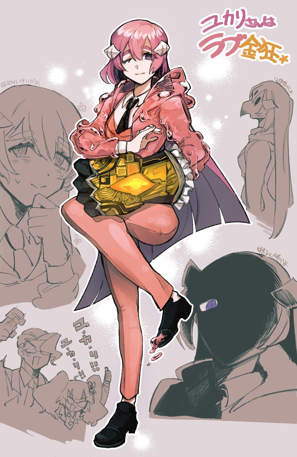 1boy, 2girls, adoration_(e.g.o), black_necktie, coat, collared_shirt, e.g.o_(project_moon), employee_(project_moon)