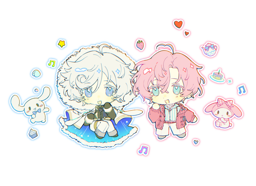 2boys, absurdres, black_gloves, black_jacket, black_shirt, black_shoes, blue_eyes, cape