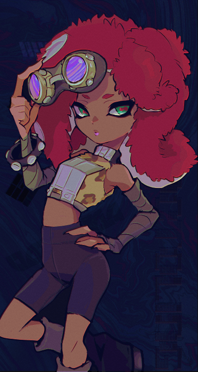 1girl, animal_print, aqua_eyes, armor, bandaged_arm, bandages, bare_shoulders, big_hair